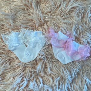 2-Pack Girls’ Frilly Socks – Pink & White – Baby, Toddler & Little Girl Sizes